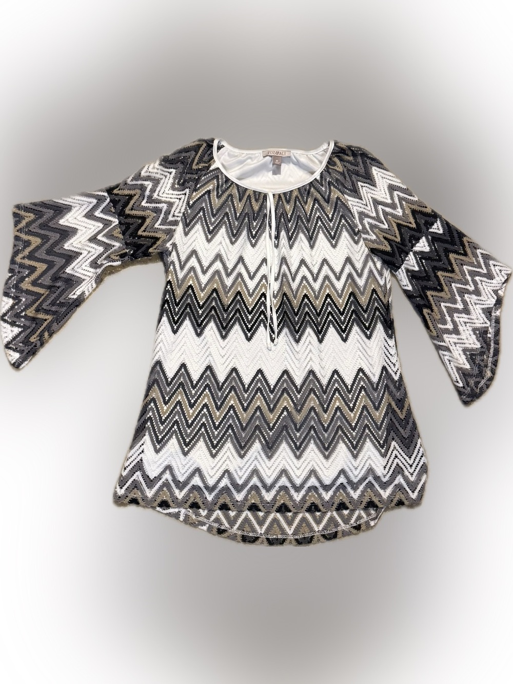 Roz & Ali Cream and Taupe Blouse - Neutral Tone